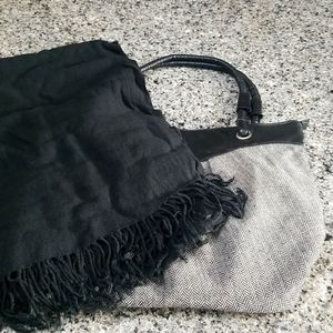 Black Houndstooth Shoulder Bag with Black Scarf